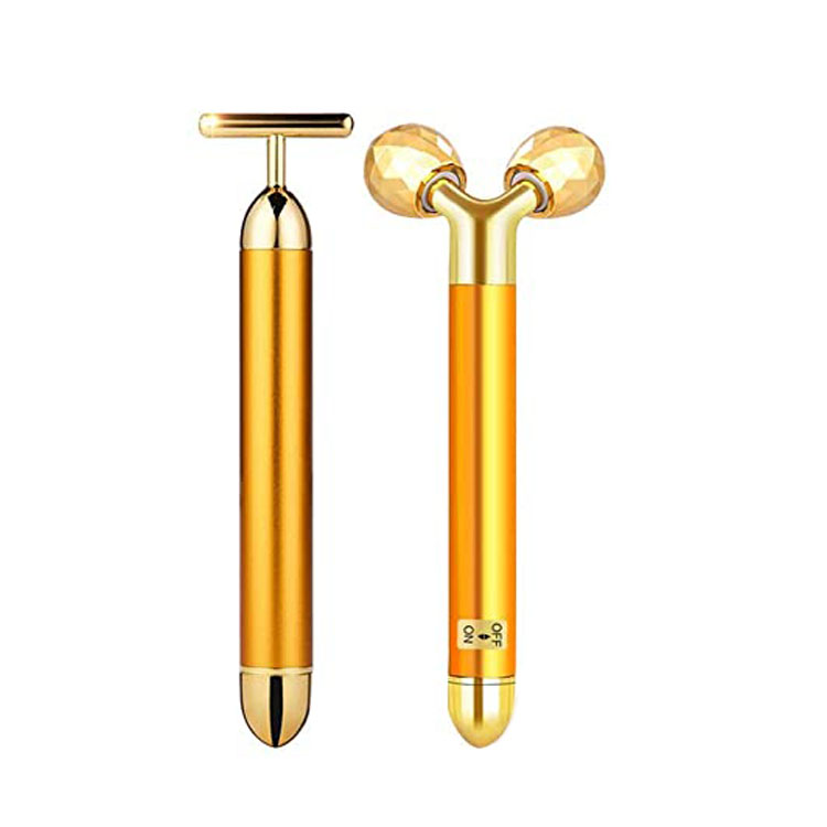 2 en 1 rouleau de masseur de visage de barre électrique de forme de T de beauté 3D