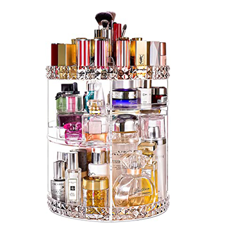Organisateur de maquillage acrylique de stockage cosmétique rotatif à 360 degrés