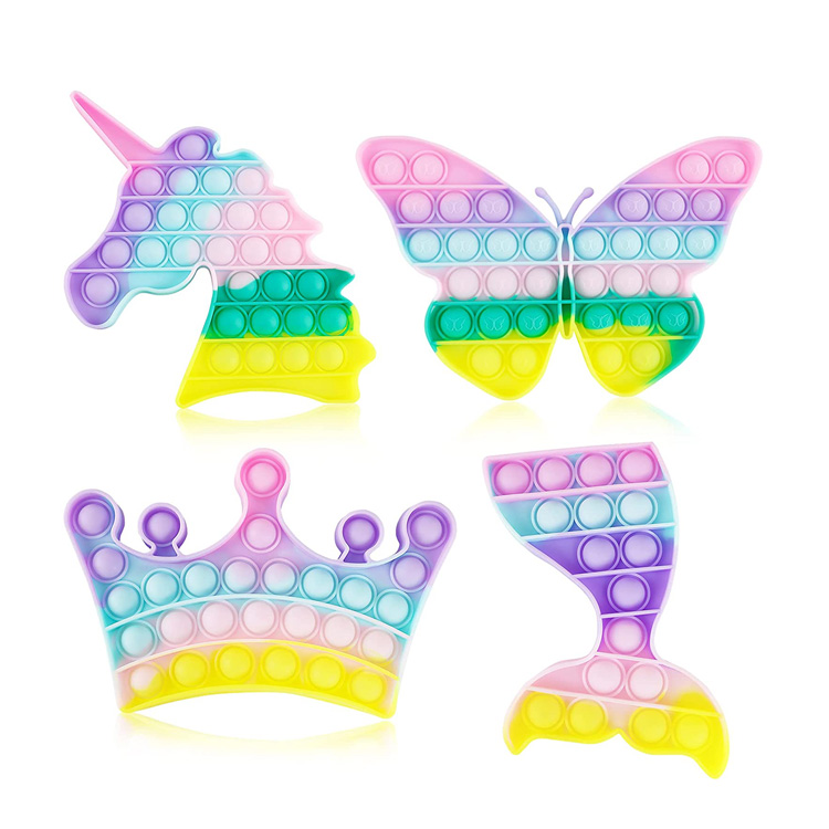 Lot de 4 jouets sensoriels Pop It Fidget à bulles arc-en-ciel