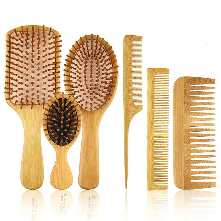 Ensemble de brosses à cheveux à peigne de massage 6 en 1 Brosses à cheveux en bambou