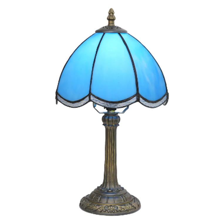 Lampes de bureau à pétales de vitraux vintage bleu ciel de 8 pouces