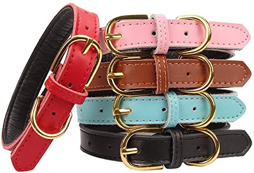 Collier de chien en cuir PU souple rembourré de luxe réglable pour animaux de compagnie