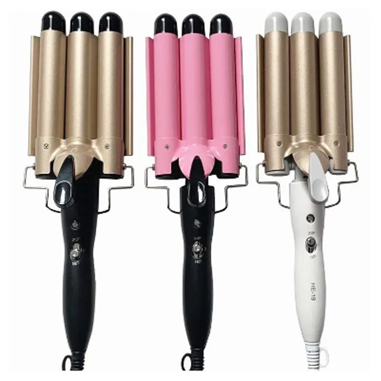 Pince à cheveux portative réglable à double tension, trois fers à friser