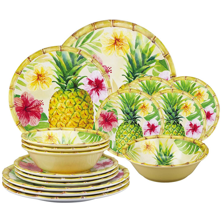 Ensemble de vaisselle en mélamine en bambou et ananas