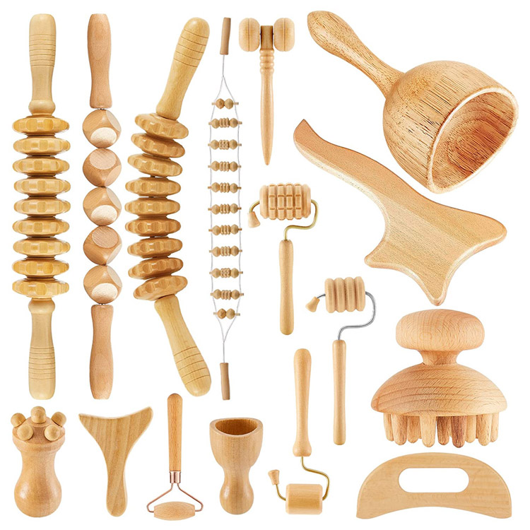Ensemble d'outils de massage de thérapie de bois de rouleau de corps