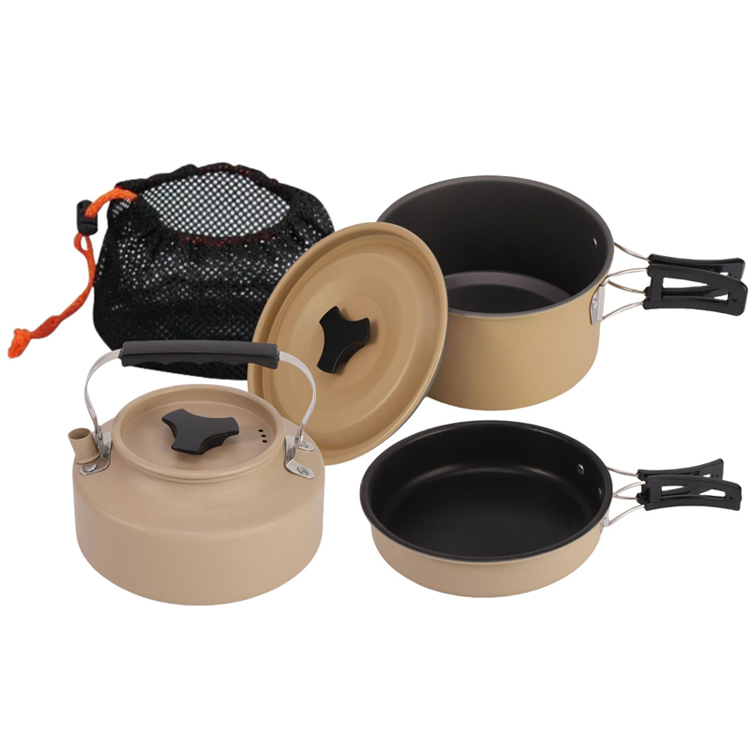 Batterie de cuisine de Camping avec bouilloire, ensemble de marmites portables