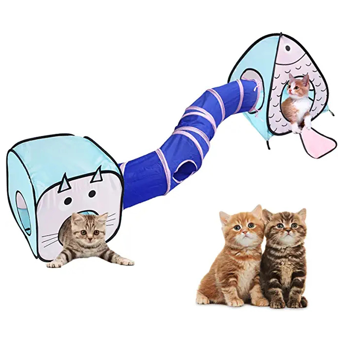 Tunnel de jouets interactif pour chat pliable et froissé