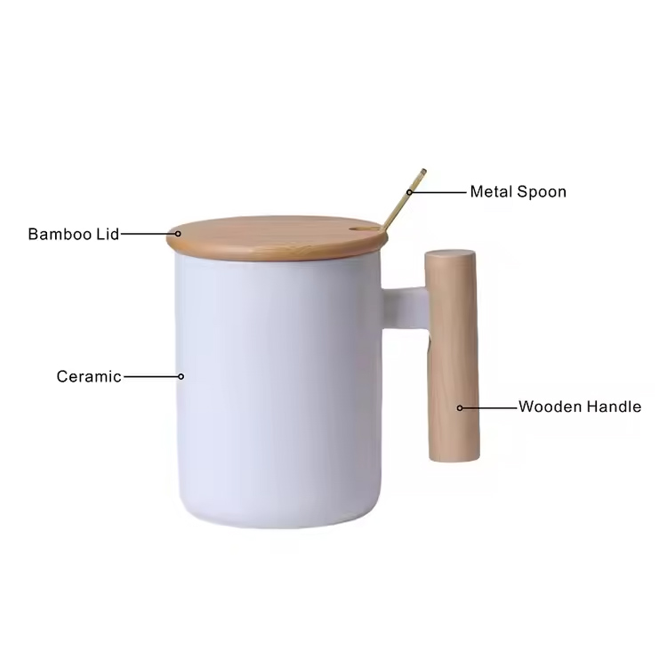 Design classique avec tasse de thé à café en porcelaine à poignée en bois