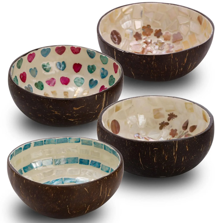 Coconut Bowl avec une incrustation de mère de perles pour la décoration de la maison