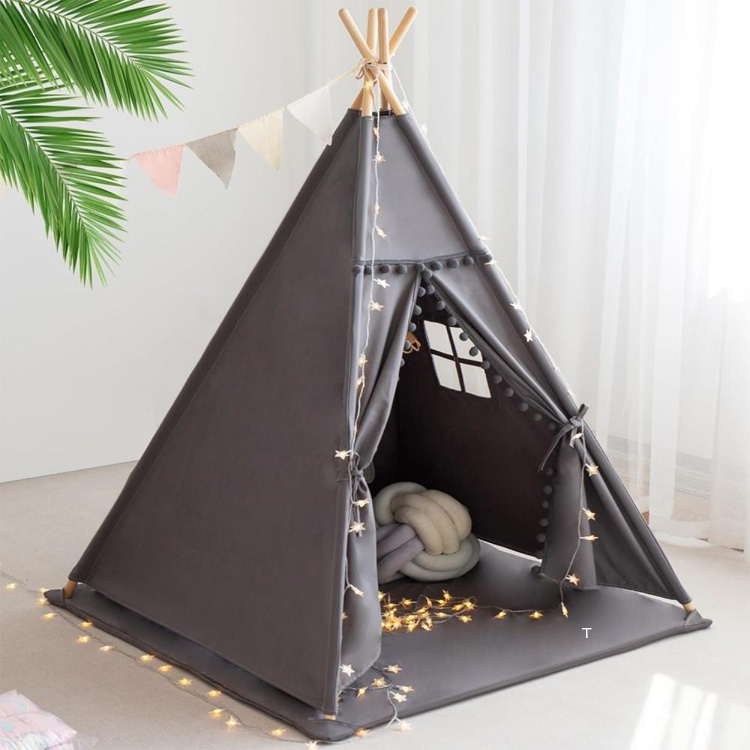 Tente de tipi pour enfants en toile de coton Playhouse pour enfants avec tapis