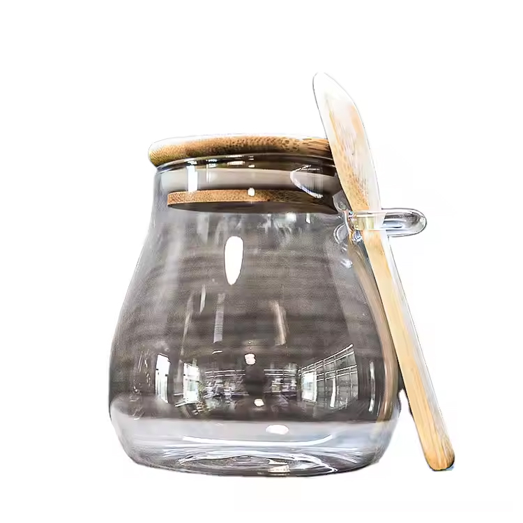 Thé épice en verre borosilicate de forme personnalisée avec couvercle à rabattre