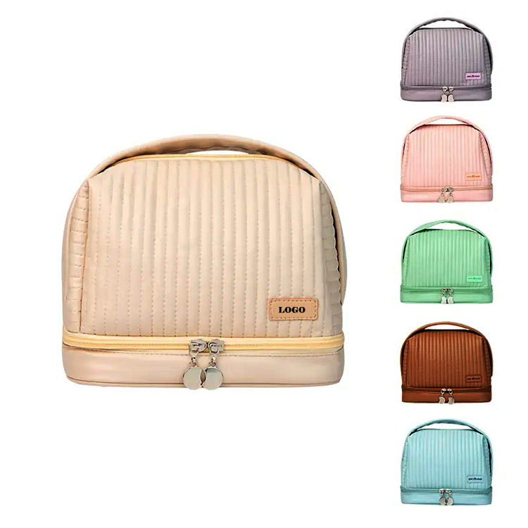 Trousse de maquillage cosmétique de voyage en PU imperméable à double couche