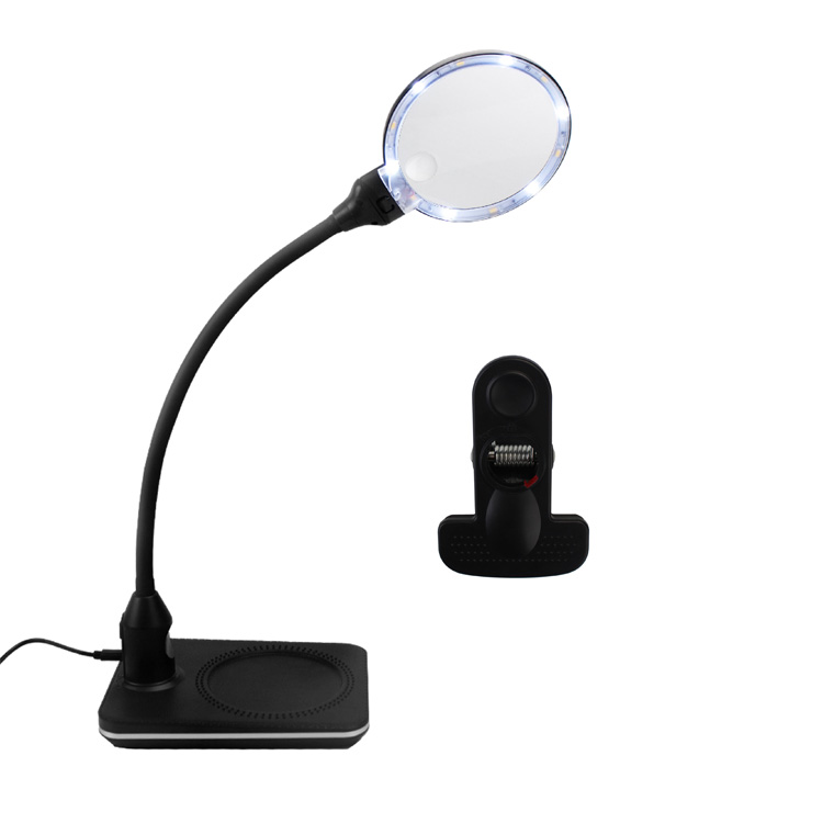 Lampe de table artisanale à bras flexible et loupe LED