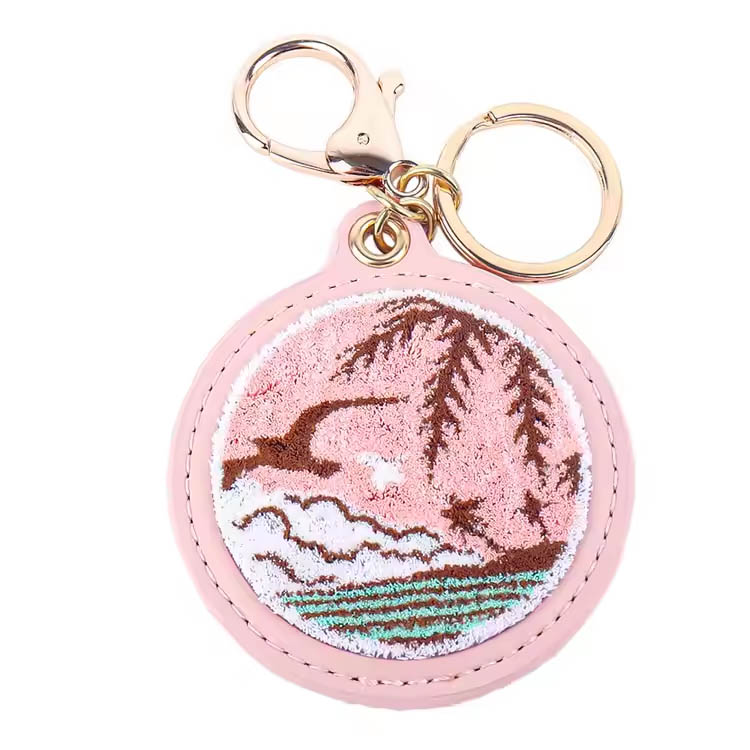 Key Ring Pink Island Scenery Premium Brodery Keynchain