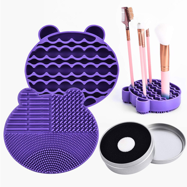 Tapis de nettoyage pour brosse de maquillage en silicone avec support de séchage portable