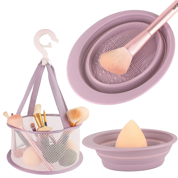 Tampon de nettoyage pour pinceaux de maquillage et filet de séchage en maille