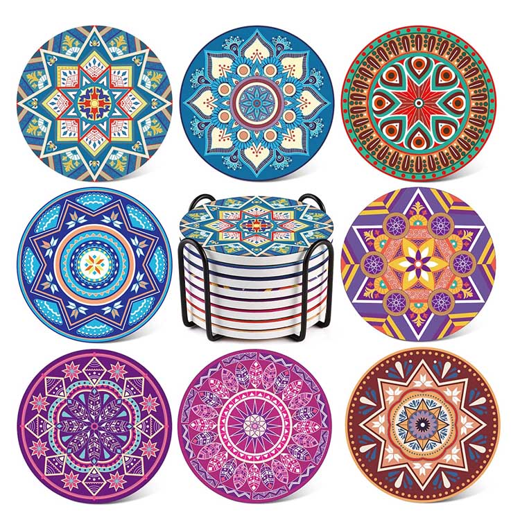 Ensemble de sous-verres absorbants en céramique de style mandala