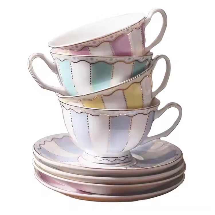 Milk Stripe Ceramics Porcelain tasse d'ensembles de café et de thé