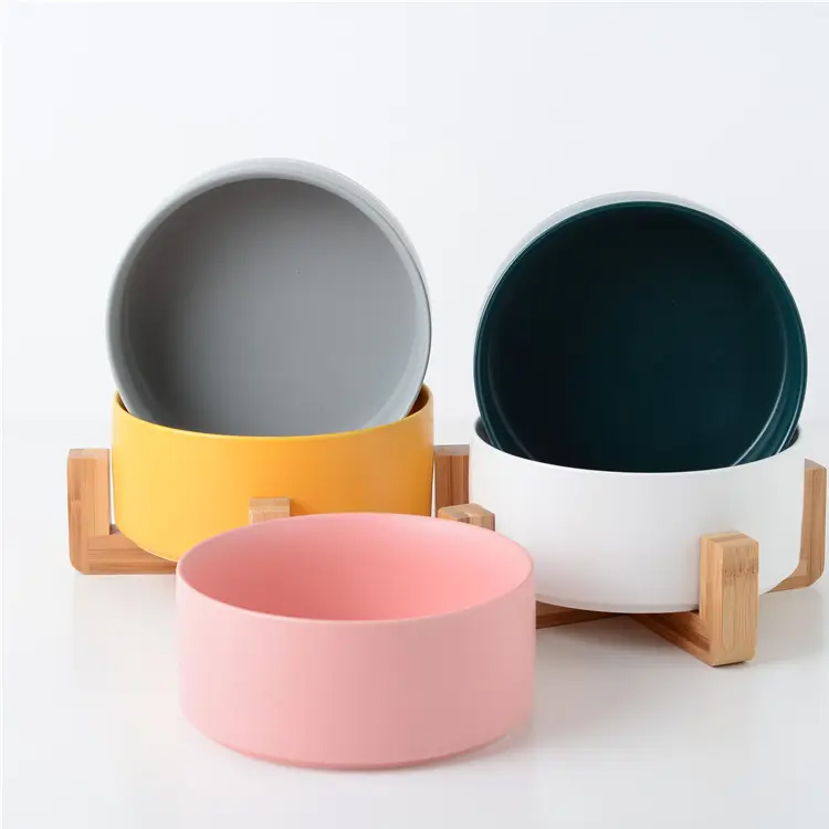 Multi-couleurs en bois céramique Frame Pet Cat Cat Dog Bowl