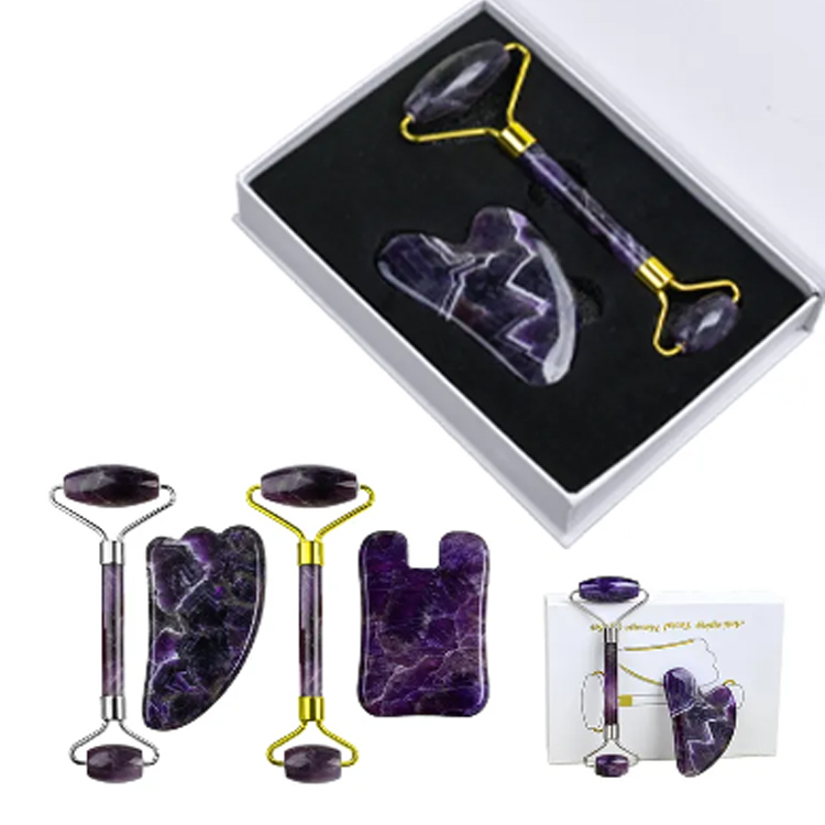 Natural Amethyst Jade Roller et Gua Sha Facial Massager Set