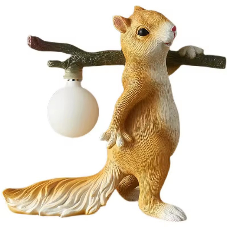 Lampe de table nordique en résine pour enfants, écureuil de dessin animé
