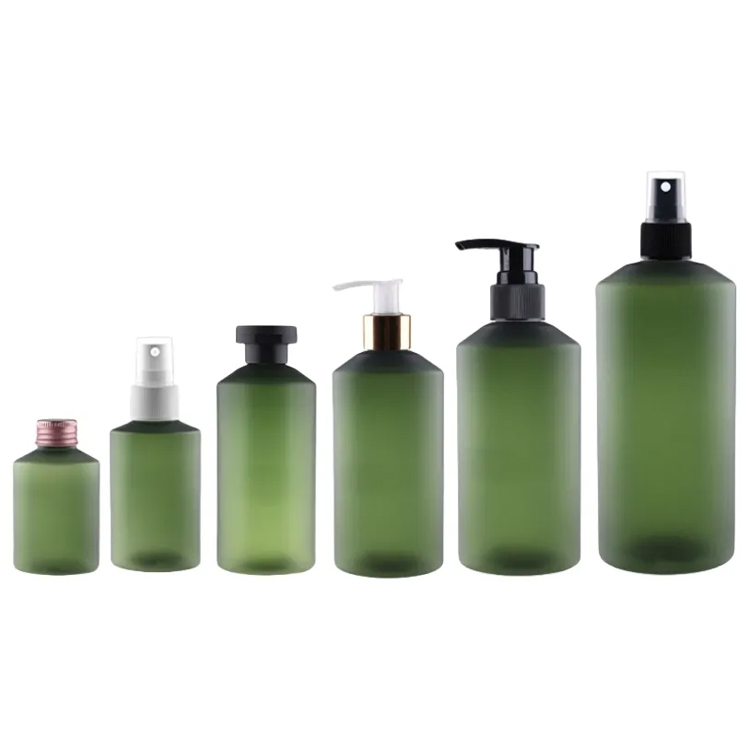 Bouteille de shampooing de toner vert oblique à l'épaule grosée