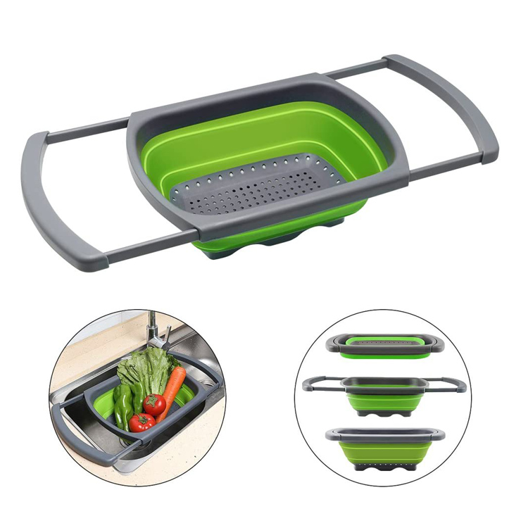 Passoire en silicone pliable au-dessus de l'évier de cuisine