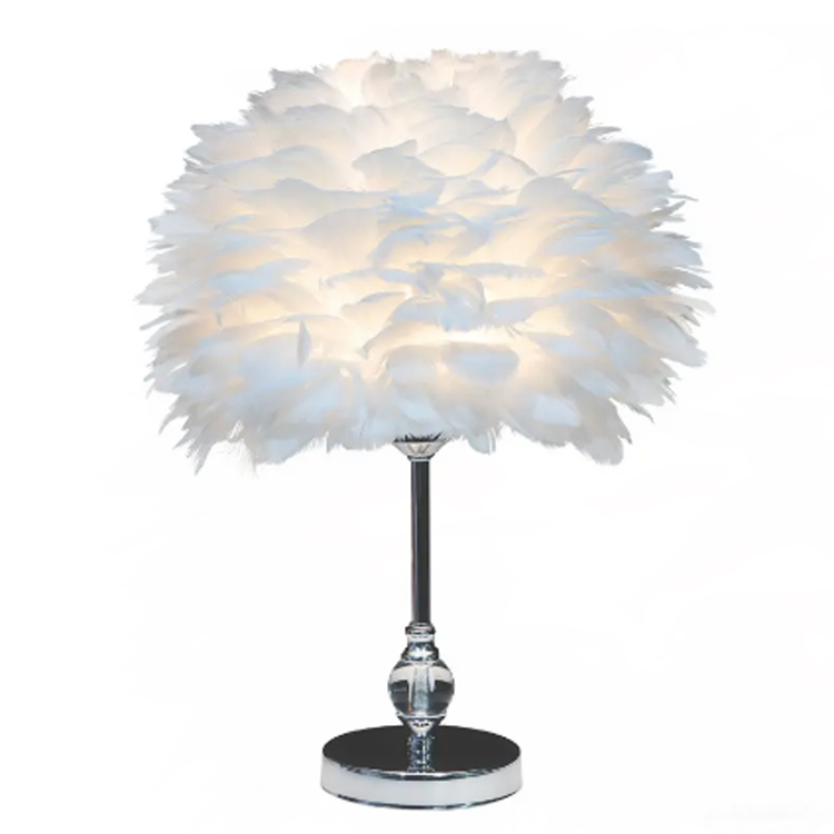 Lampe de bureau en plumes d'hémisphère en cristal en forme de coeur rose