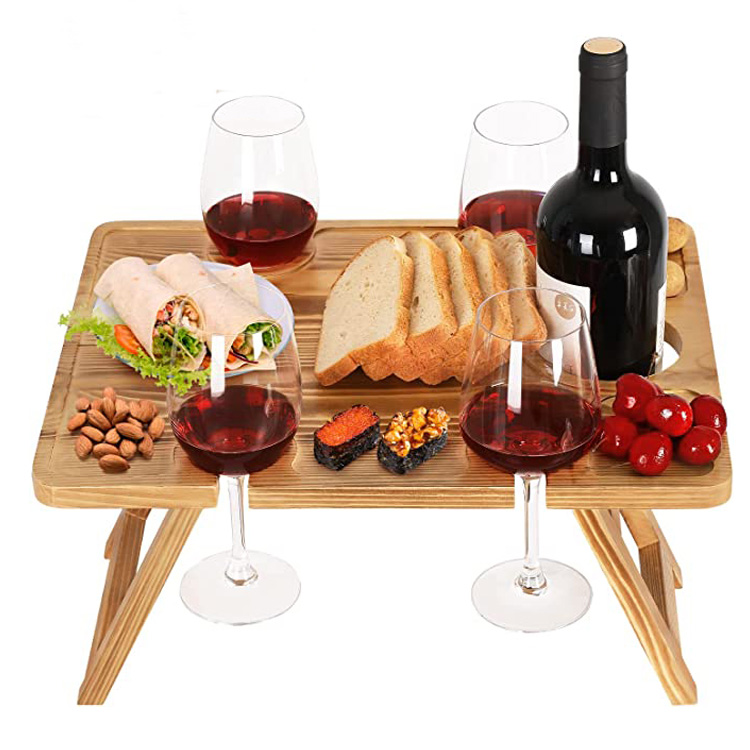 Table de pique-nique à vin portable pliante en bois pour l'extérieur