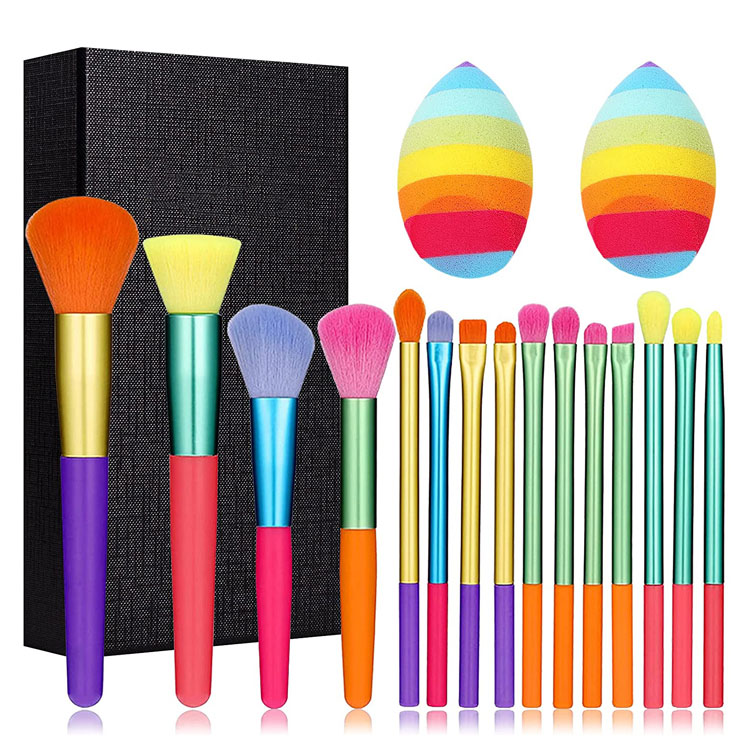 Ensemble de 15 pinceaux de maquillage colorés synthétiques de qualité supérieure