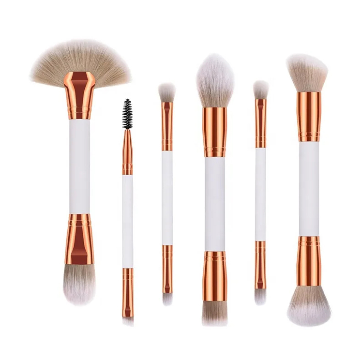 Ensemble de pinceaux de maquillage blanc double face professionnel 6pcs