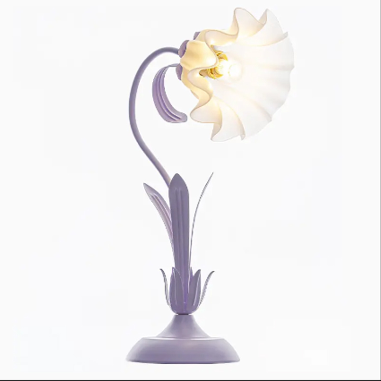 Lampe de bureau de table de chevet en verre unique rétro à fleurs