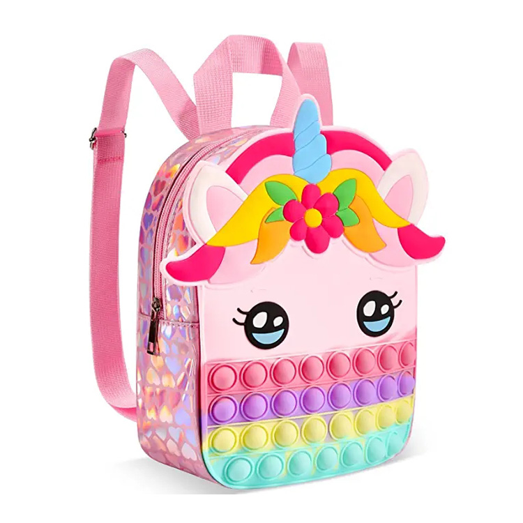 Sac d'école en silicone pour tout-petit Licorne Pop It Backpack