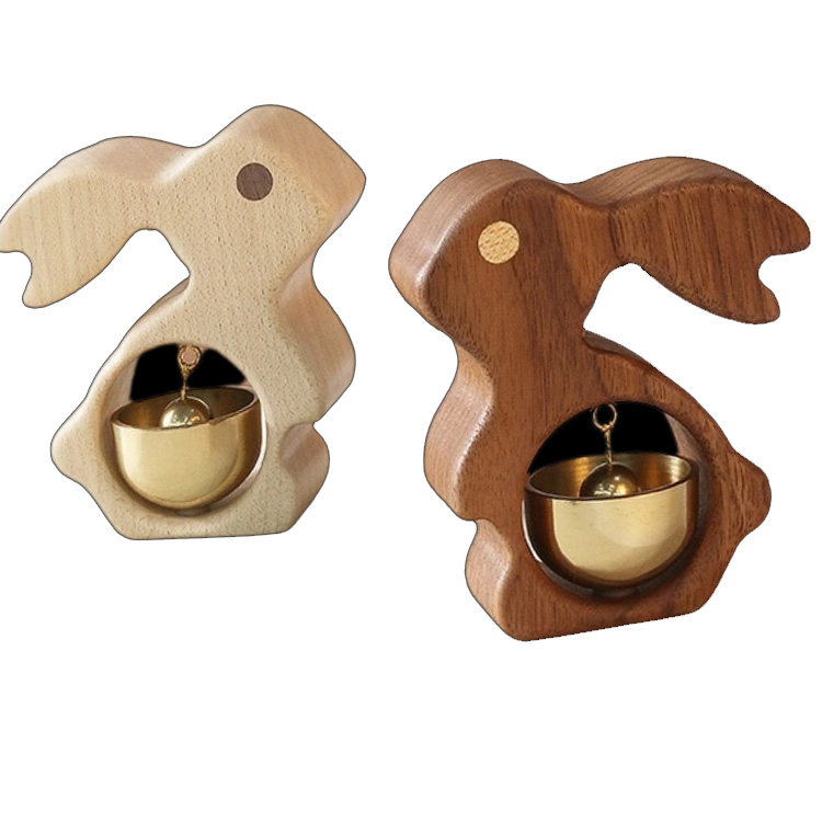 Aimants de réfrigérateur en forme de lapin en bois massif, sonnette en laiton fabriquée à la main Aimants de réfrigérateur en forme de lapin en bois massif, sonnette en laiton fabriquée à la main