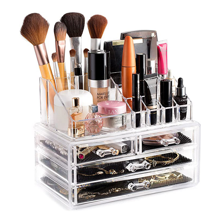 Organisateur de maquillage de boîte de rangement cosmétique acrylique empilable