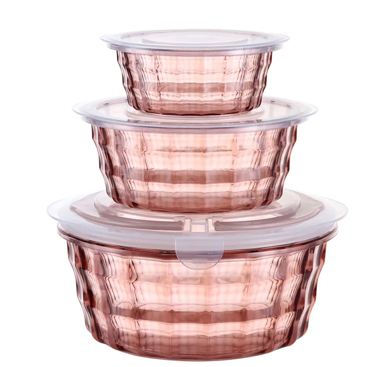 Nesting empilable 3 pièces en plastique rond des contenants