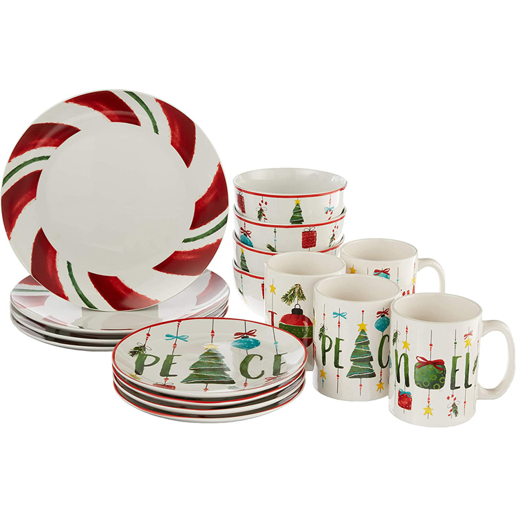 Ensemble de vaisselle de vacances en porcelaine pour dîner en grès