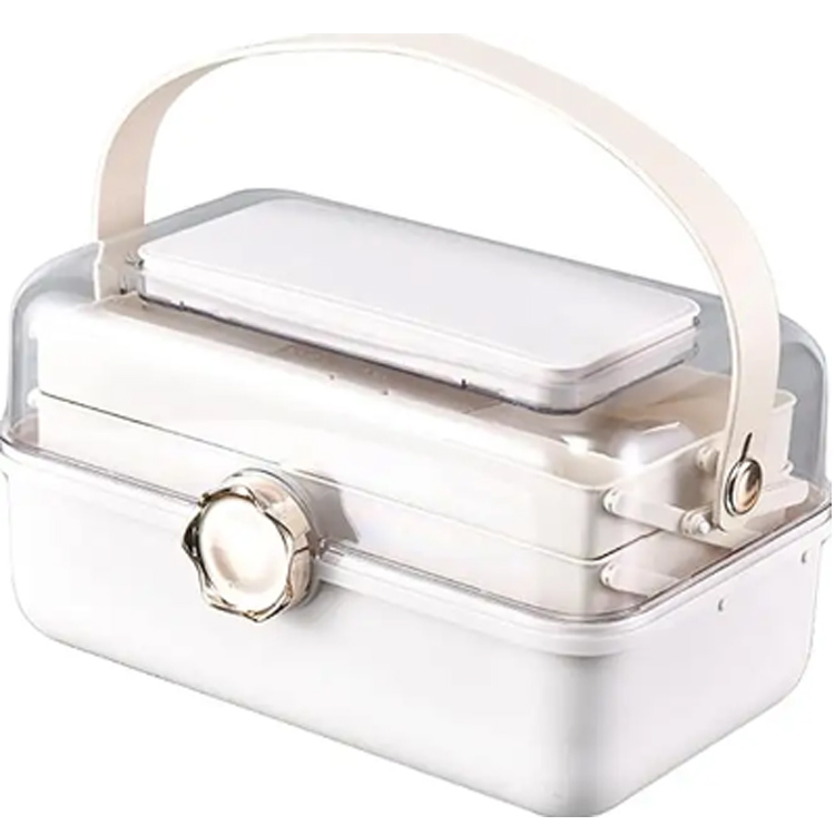Organisateur de maquillage de boîte de rangement en plastique en plastique à trois couches