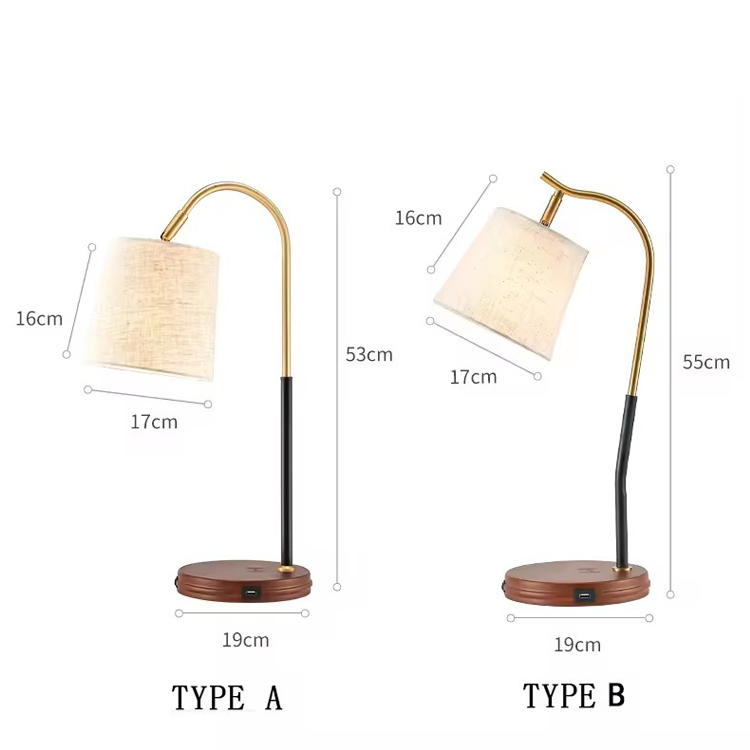 Lampe de table de luxe avec chargeur sans fil en bois, décoration d'intérieur